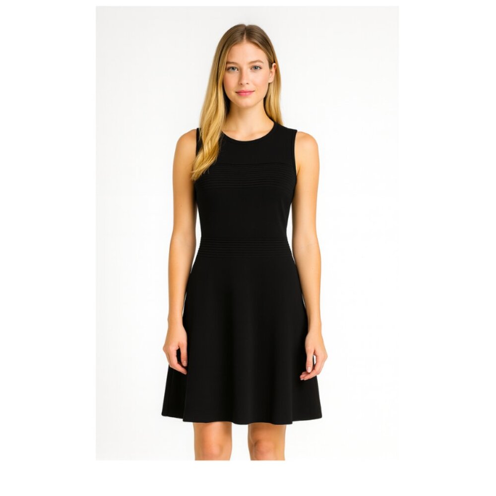 Antonio Melani Navy Sleeveless Sheath Dress Size M Textured Knit, Semi-Sheer
